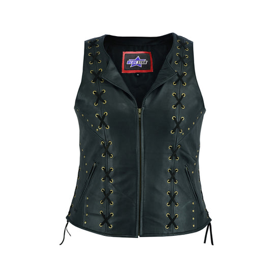 BSM2526 Women's Zippered Vest with Lacing Details