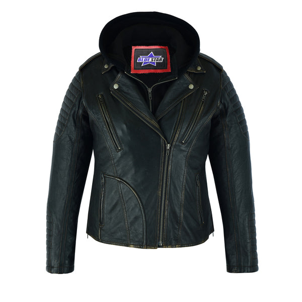 BSM2117 Women's Lightweight Drum Dyed Distressed Naked Lambskin M/C Jac