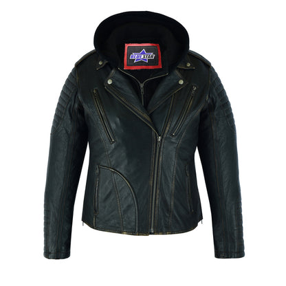 BSM2117 Women's Lightweight Drum Dyed Distressed Naked Lambskin M/C Jac