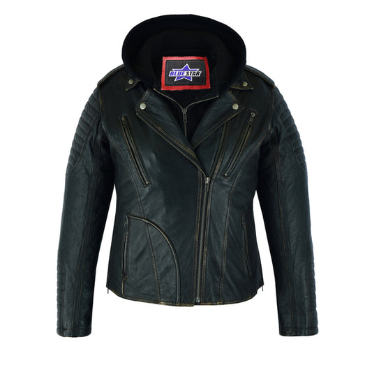 BSM2117 Women's Lightweight Drum Dyed Distressed Naked Lambskin M/C Jac