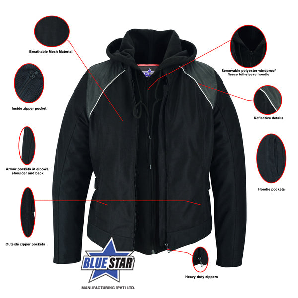 BSM2120 Women's Mesh 3-in-1 Riding Jacket (Black/Black Tone Reflective)
