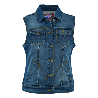 BSM2532 Women's Blue Denim Snap Front Vest