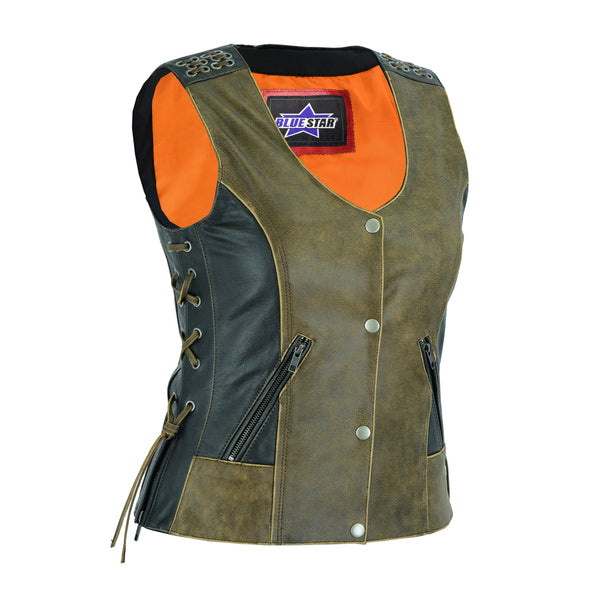 BSM2541 Women's Vest with Grommet and Lacing Accents - Two Tone