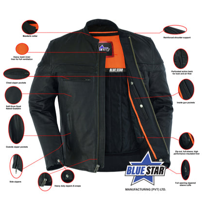 BSM1117 Men's Sporty Lightweight Leather Cross Over Jacket