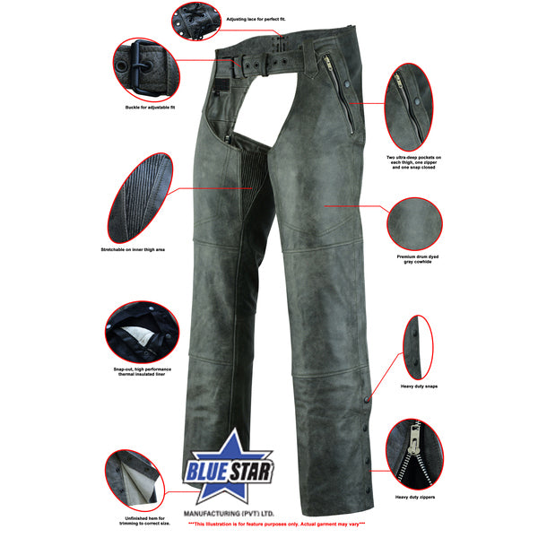 BSM3116 Unisex Double Deep Pocket Thermal Lined Chaps - GRAY