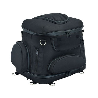 BSM4523 BLACK HEAVY DUTY TEXTILE MOTORCYCLE PET CARRIER SISSY BAR BAG