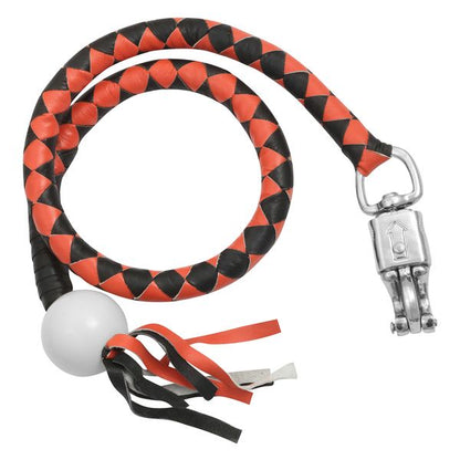 BSM4715 LEATHER BIKER WHIP–ORANGE/BLACK W / WHITE POOL BALL