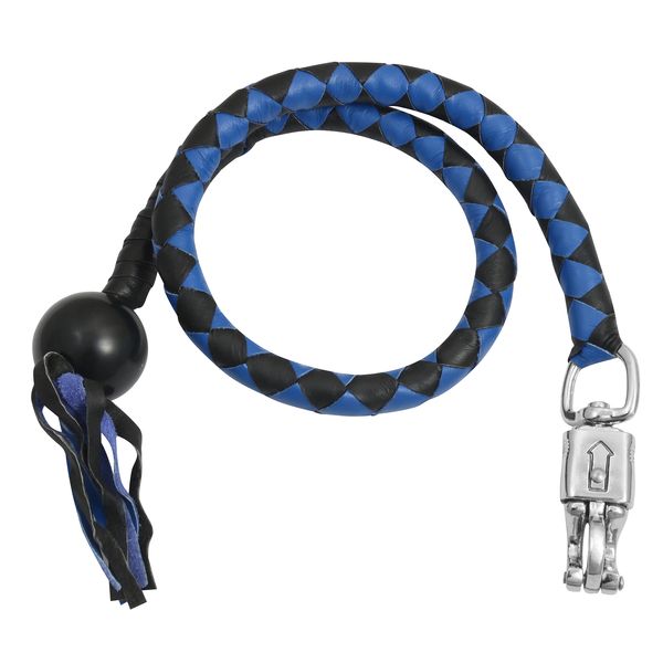 BSM4716 LEATHER BIKER WHIP–BLUE/BLACK W / BLACK POOL BALL