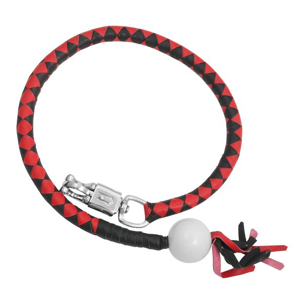 BSM4717 LEATHER BIKER WHIP–RED/BLACK W / WHITE POOL BALL