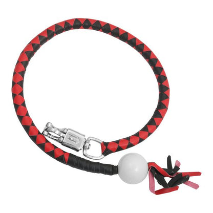 BSM4717 LEATHER BIKER WHIP–RED/BLACK W / WHITE POOL BALL