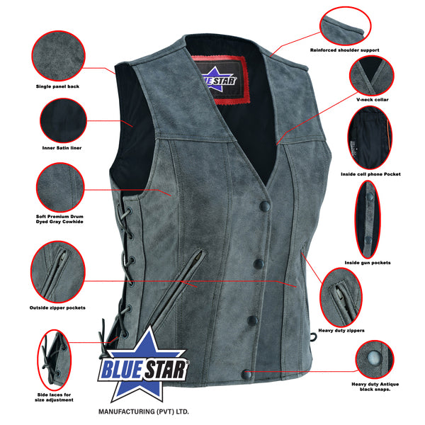 BSM2501 Women's Gray Single Back Panel Concealed Carry Vest