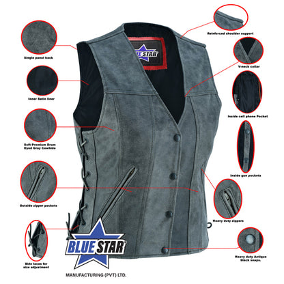 BSM2501 Women's Gray Single Back Panel Concealed Carry Vest