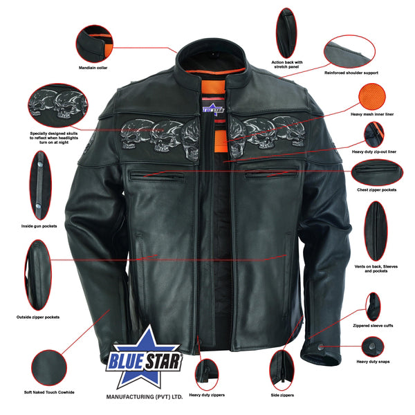 BSM1134 Men's Scooter Jacket w/Reflective Skulls
