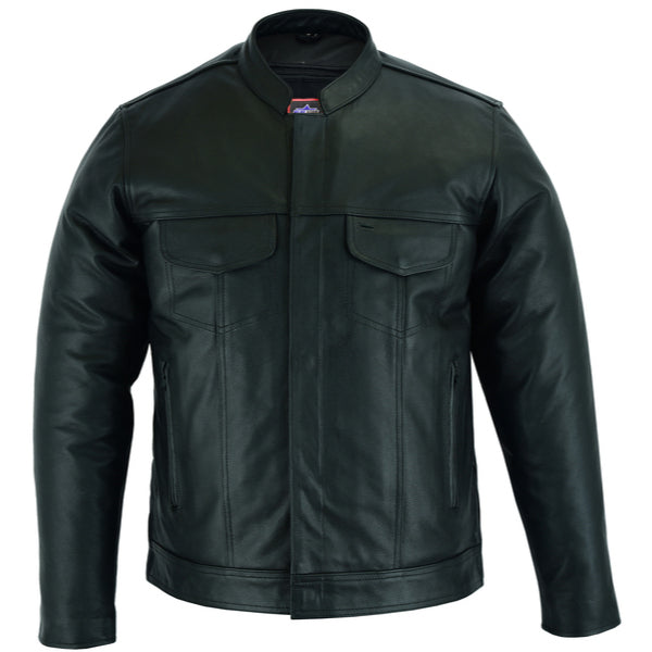 BSM1138 Men's Full Cut Leather Shirt with Zipper/Snap Front