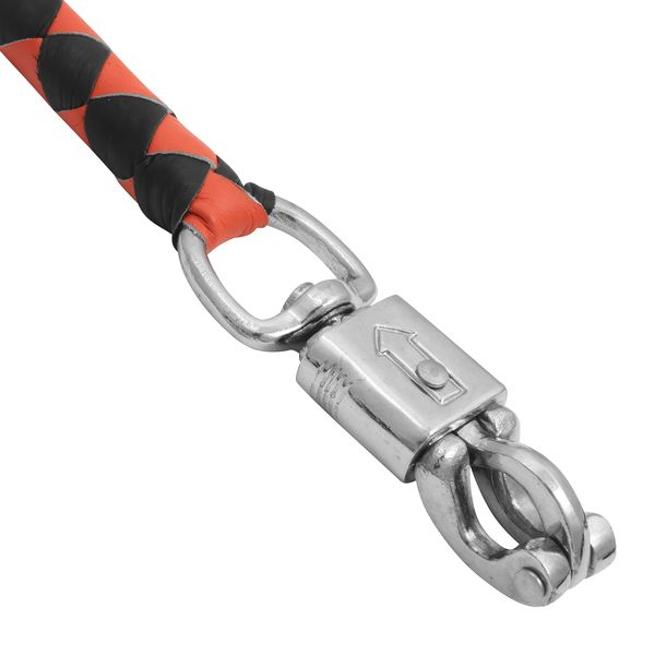 BSM4715 LEATHER BIKER WHIP–ORANGE/BLACK W / WHITE POOL BALL