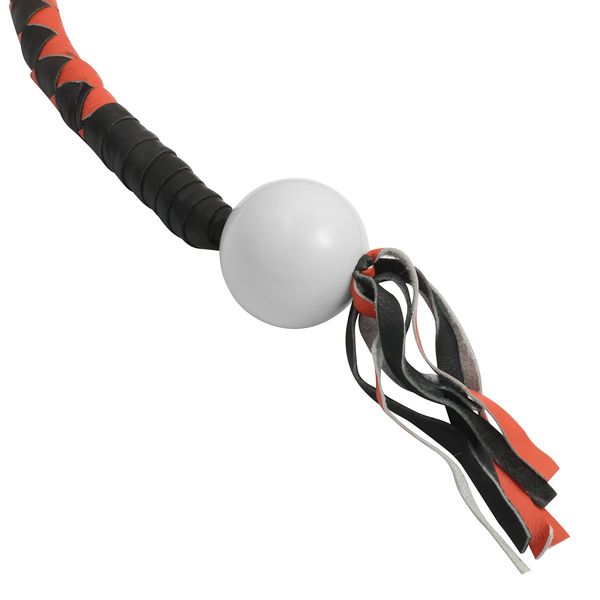 BSM4715 LEATHER BIKER WHIP–ORANGE/BLACK W / WHITE POOL BALL