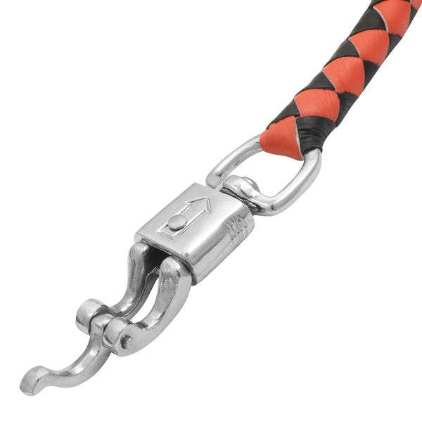 BSM4715 LEATHER BIKER WHIP–ORANGE/BLACK W / WHITE POOL BALL