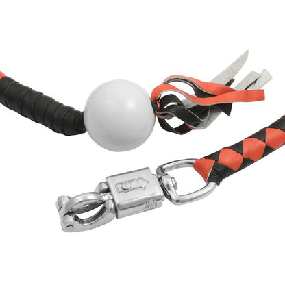 BSM4715 LEATHER BIKER WHIP–ORANGE/BLACK W / WHITE POOL BALL