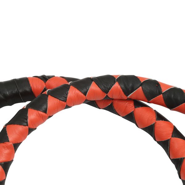 BSM4715 LEATHER BIKER WHIP–ORANGE/BLACK W / WHITE POOL BALL