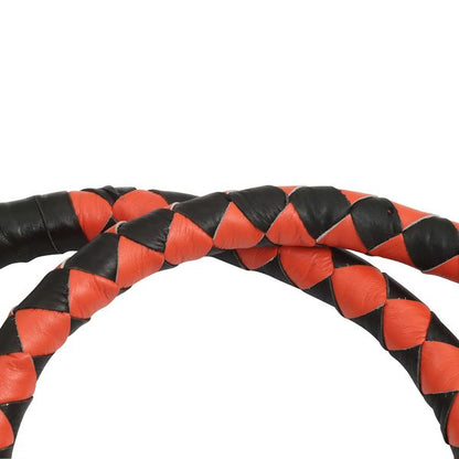 BSM4715 LEATHER BIKER WHIP–ORANGE/BLACK W / WHITE POOL BALL