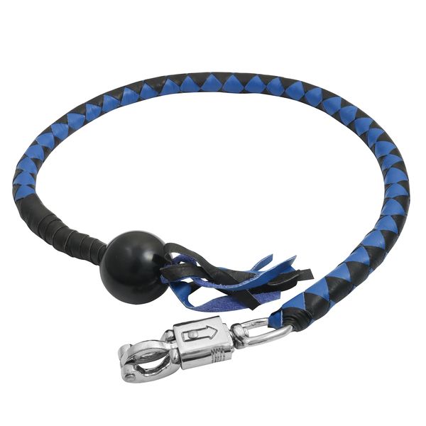 BSM4716 LEATHER BIKER WHIP–BLUE/BLACK W / BLACK POOL BALL