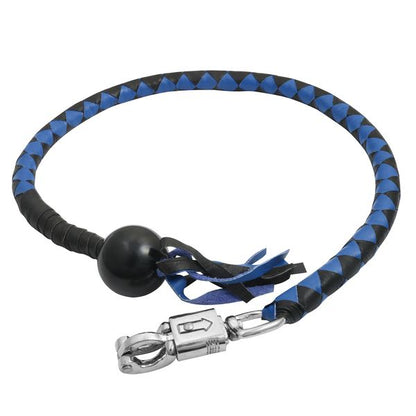 BSM4716 LEATHER BIKER WHIP–BLUE/BLACK W / BLACK POOL BALL