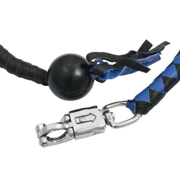 BSM4716 LEATHER BIKER WHIP–BLUE/BLACK W / BLACK POOL BALL