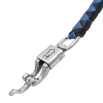 BSM4716 LEATHER BIKER WHIP–BLUE/BLACK W / BLACK POOL BALL