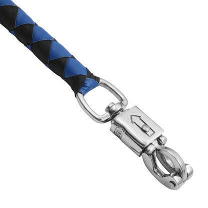 BSM4716 LEATHER BIKER WHIP–BLUE/BLACK W / BLACK POOL BALL