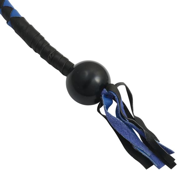 BSM4716 LEATHER BIKER WHIP–BLUE/BLACK W / BLACK POOL BALL
