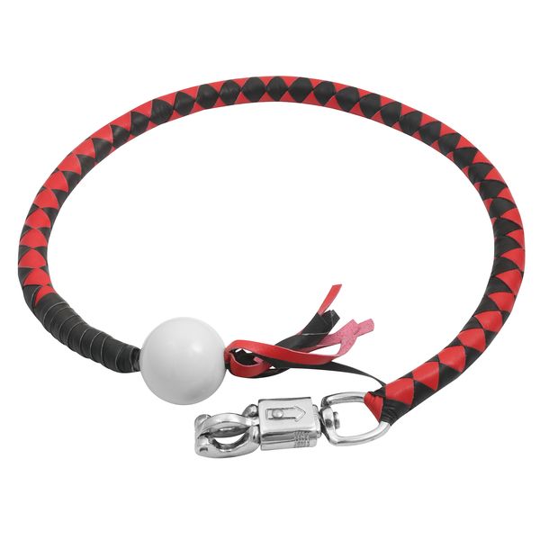 BSM4717 LEATHER BIKER WHIP–RED/BLACK W / WHITE POOL BALL