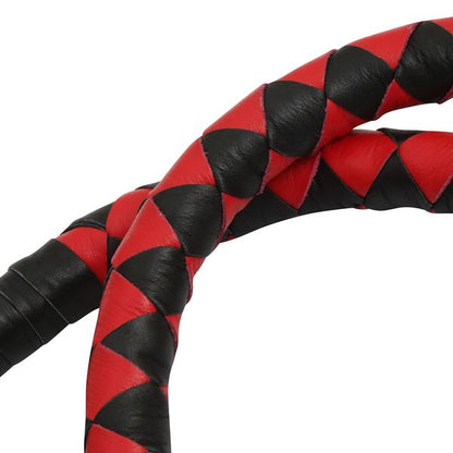 BSM4717 LEATHER BIKER WHIP–RED/BLACK W / WHITE POOL BALL
