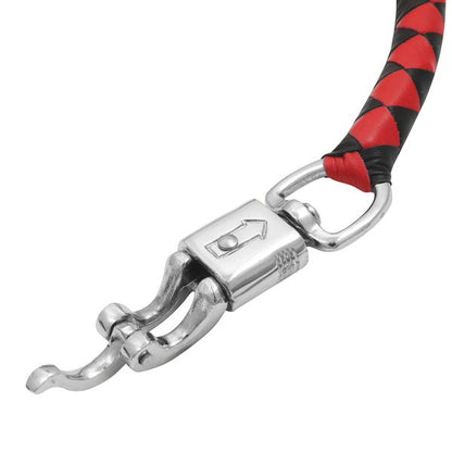 BSM4717 LEATHER BIKER WHIP–RED/BLACK W / WHITE POOL BALL