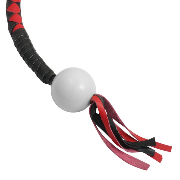 BSM4717 LEATHER BIKER WHIP–RED/BLACK W / WHITE POOL BALL