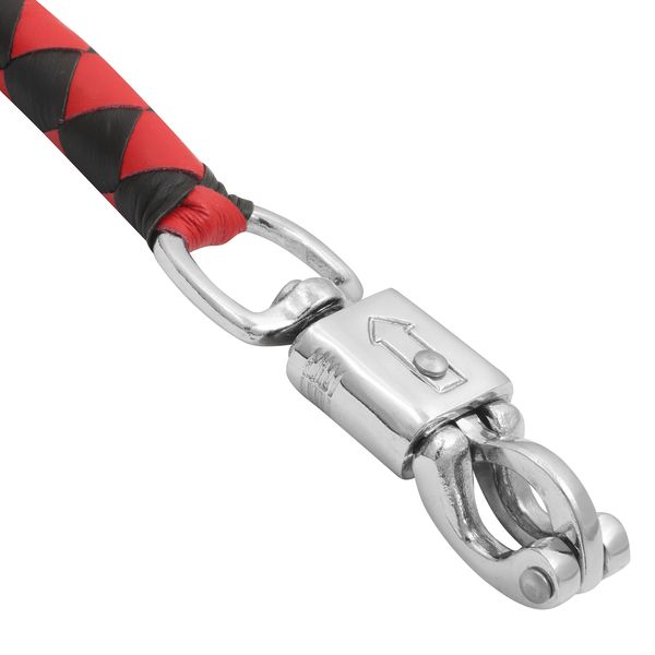 BSM4717 LEATHER BIKER WHIP–RED/BLACK W / WHITE POOL BALL