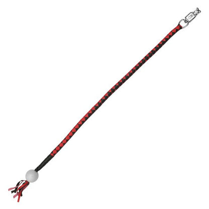 BSM4717 LEATHER BIKER WHIP–RED/BLACK W / WHITE POOL BALL