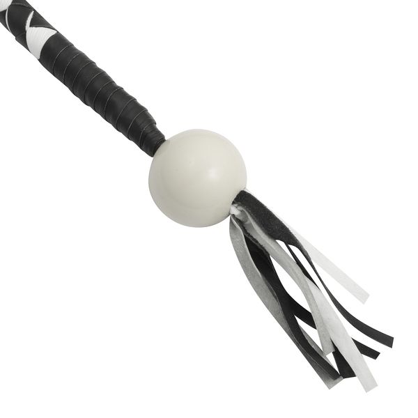 BSM4718 LEATHER BIKER WHIP–WHITE/BLACK W / WHITE POOL BALL