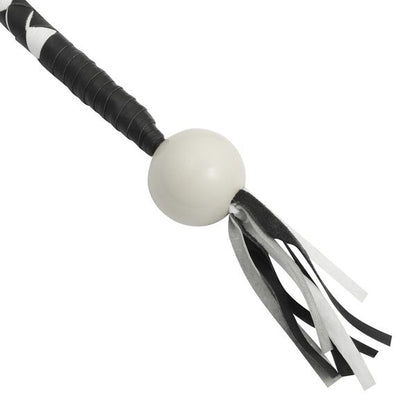 BSM4718 LEATHER BIKER WHIP–WHITE/BLACK W / WHITE POOL BALL
