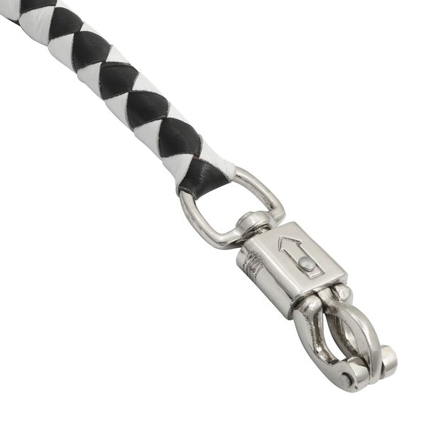 BSM4718 LEATHER BIKER WHIP–WHITE/BLACK W / WHITE POOL BALL