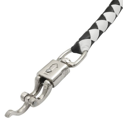 BSM4718 LEATHER BIKER WHIP–WHITE/BLACK W / WHITE POOL BALL