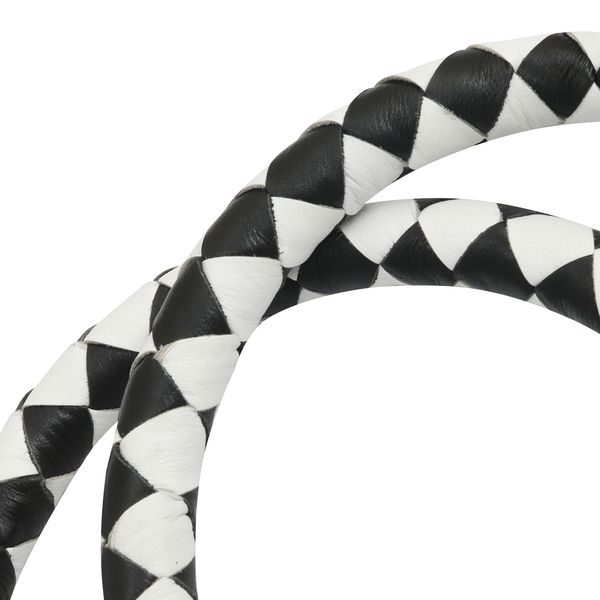 BSM4718 LEATHER BIKER WHIP–WHITE/BLACK W / WHITE POOL BALL