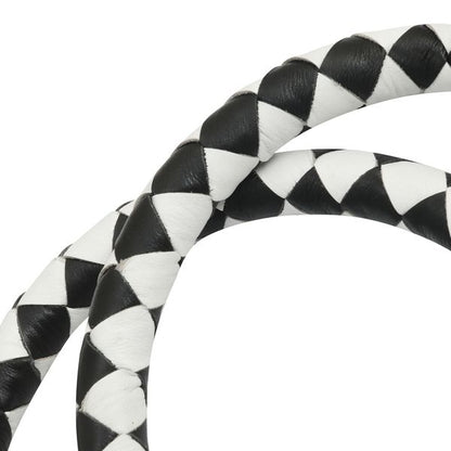 BSM4718 LEATHER BIKER WHIP–WHITE/BLACK W / WHITE POOL BALL