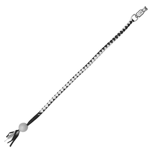BSM4718 LEATHER BIKER WHIP–WHITE/BLACK W / WHITE POOL BALL