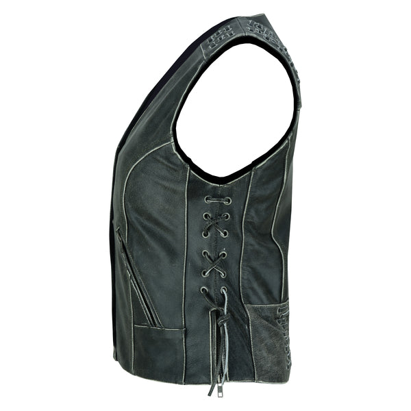 BSM2521 Women's Gray Vest with Grommet and Lacing Accents