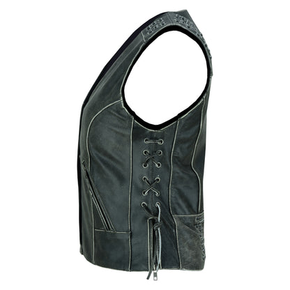 BSM2521 Women's Gray Vest with Grommet and Lacing Accents