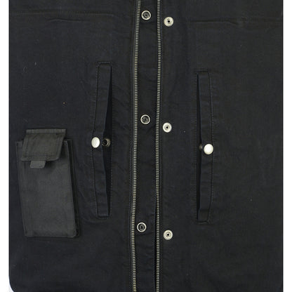 BSM1551 Men's Black Denim Single Panel Concealment Vest W/Leather Trim-