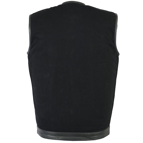 BSM1551 Men's Black Denim Single Panel Concealment Vest W/Leather Trim-