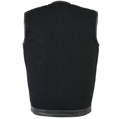 BSM1551 Men's Black Denim Single Panel Concealment Vest W/Leather Trim-