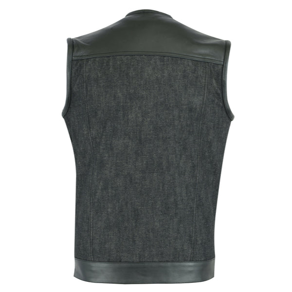 BSM1508 Men's Leather/Denim Combo Vest Without Collar