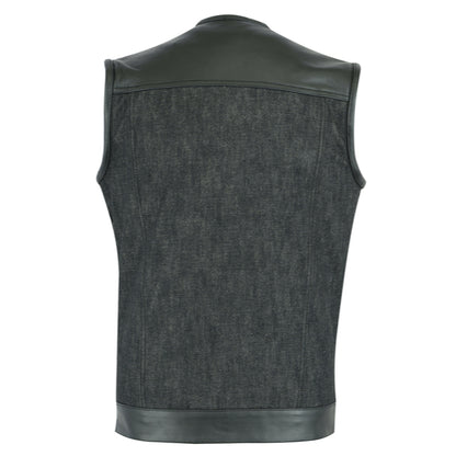 BSM1508 Men's Leather/Denim Combo Vest Without Collar